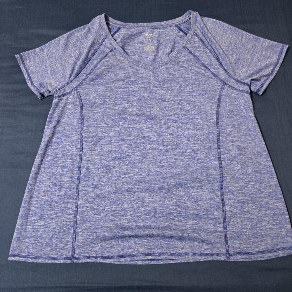 LIVI Active Shirt Womens 14/16 Blue 100% Polyester Scoop Neck Short Sleeve Tee